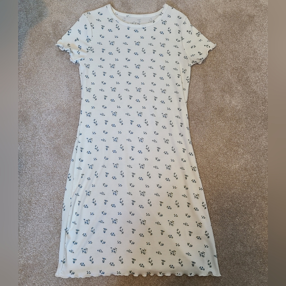 Art Class White Dress with Blue Floral Pattern